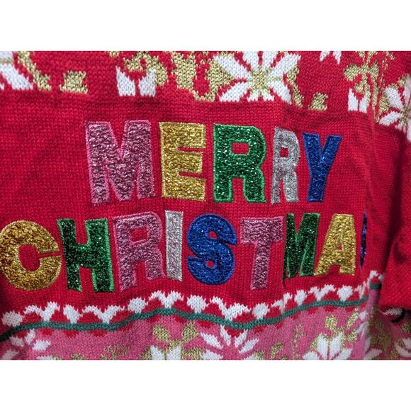 Holiday Time Women's Ugly Merry Christmas Sweater Size 1X 16W-18W Snowflakes - Picture 3 of 10